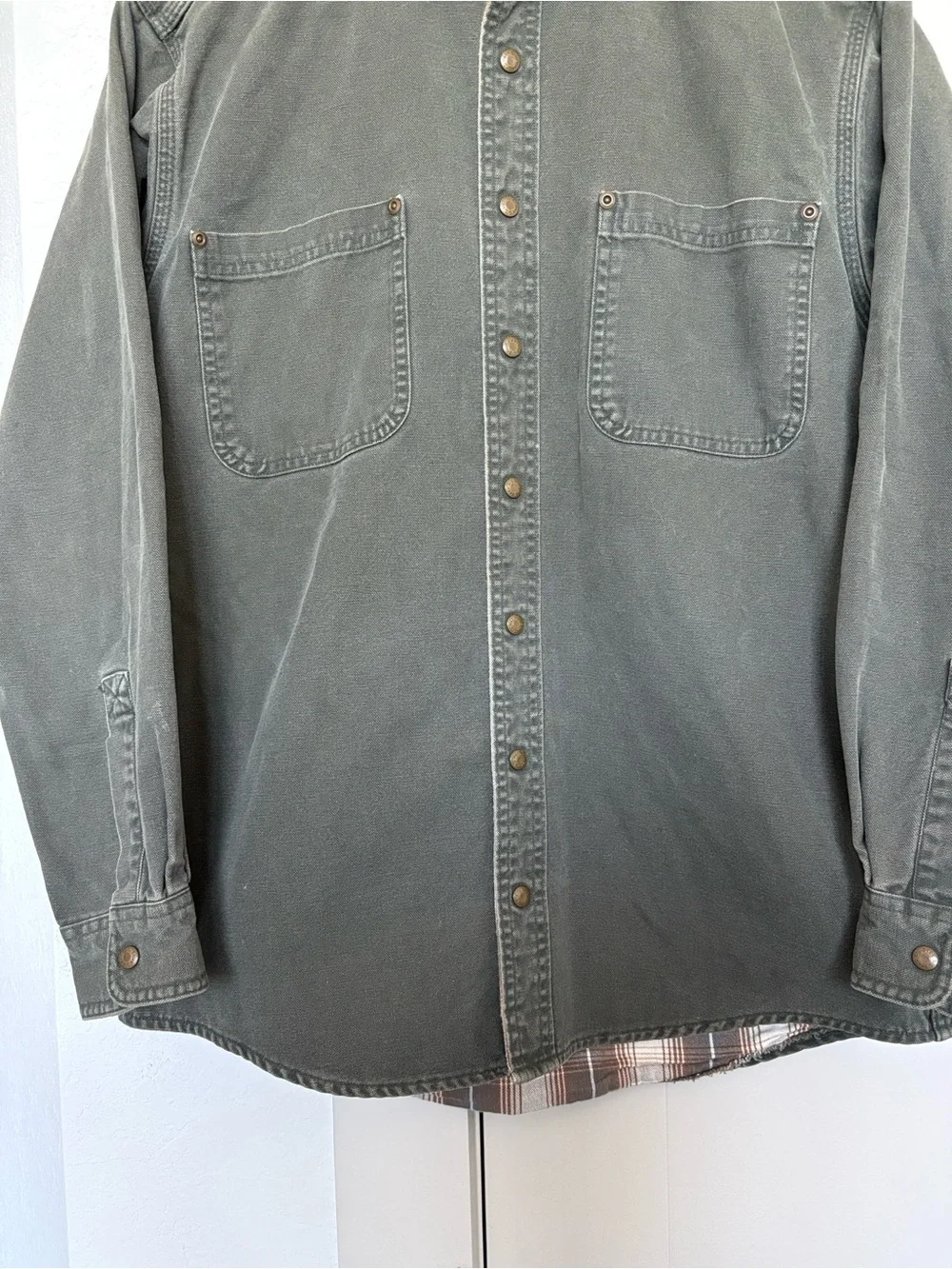 L.L BEAN CANVAS FLANNEL LINED SHACKET GREEN SIZE SMALL